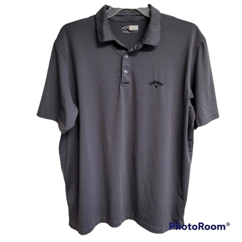 Callaway Grey And Black Striped Opti Dri Short Sleeve Golf Polo Men's Size XL